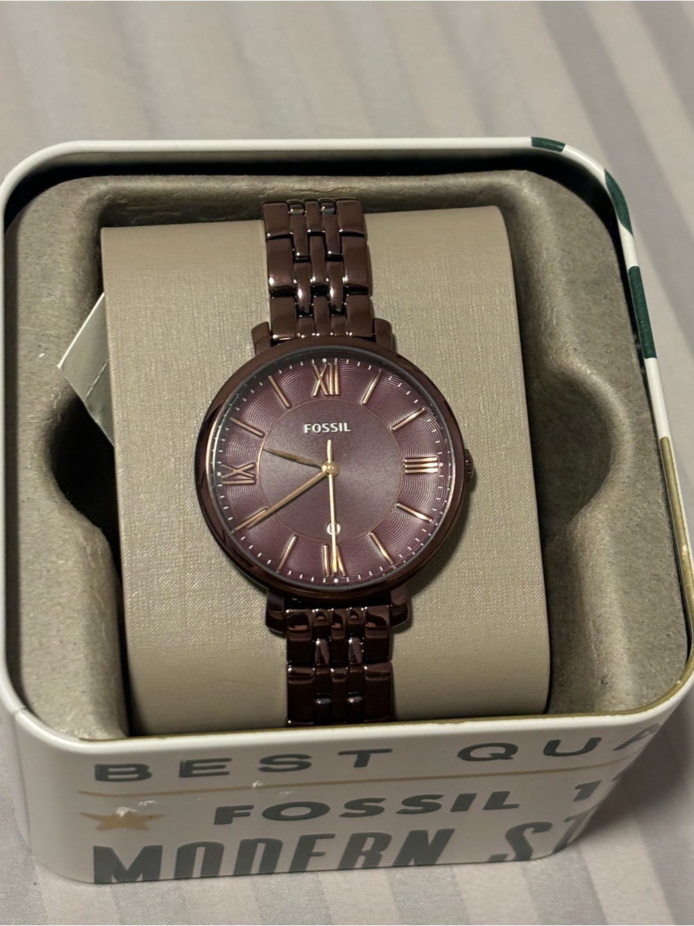 Fossil Plum-Tone Stainless Steel Bracelet Watch